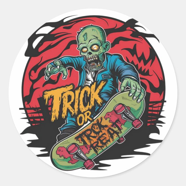 Zombies auf Skateboards zu Halloween (2) Runder Aufkleber (Vorderseite)