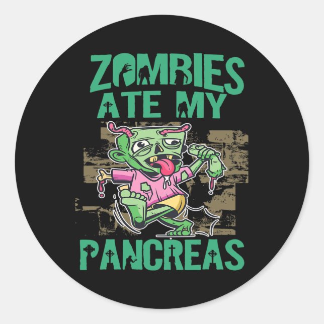Zombies ernähren meine Bauchspeicheldrüse Diabetes Runder Aufkleber (Vorderseite)