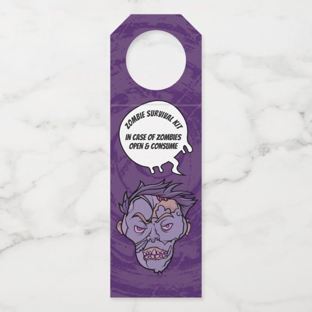 Zombies Funny Halloween Booze Survival Kit Lila Flaschenanhänger (Vorderseite)