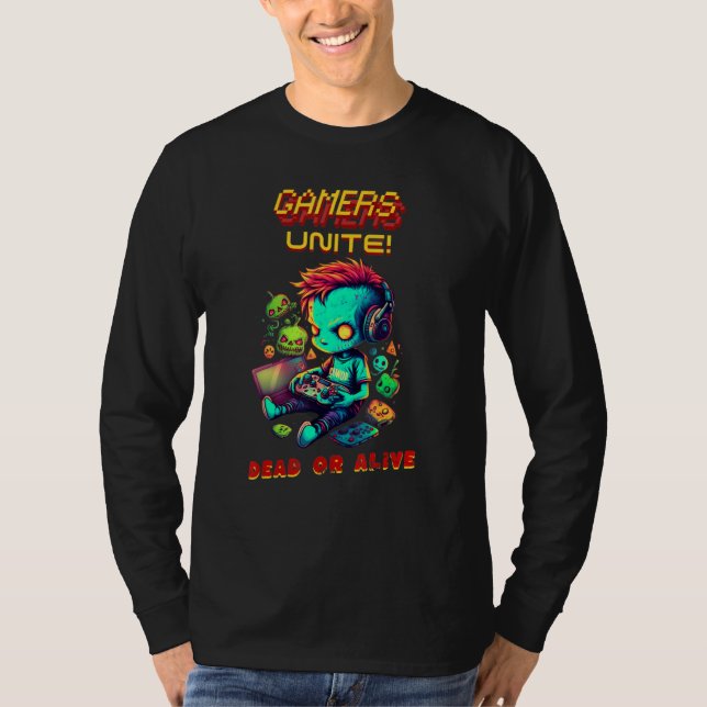 Zombies Gamers Unite Arcade Game Virtual Player Te T-Shirt (Vorderseite)