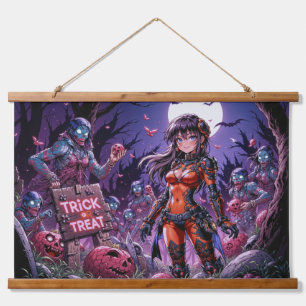 Zombies geben Gehirne heraus Halloween Süßes oder  Wandteppich Mit Holzrahmen