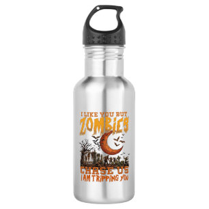 Zombies jagen uns Halloween-Friedhof-Halbmond Edelstahlflasche