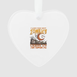 Zombies jagen uns Halloween-Friedhof-Halbmond Ornament