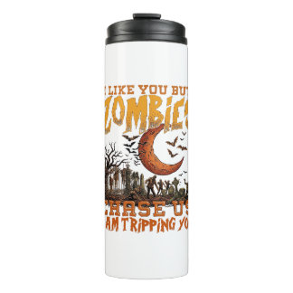 Zombies jagen uns Halloween-Friedhof-Halbmond Thermosbecher