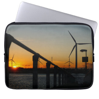 Zonsondergang met windmolen, Rustgevend relaxt. Laptopschutzhülle