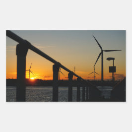 Zonsondergang met windmolen, Rustgevend relaxt. Rechteckiger Aufkleber