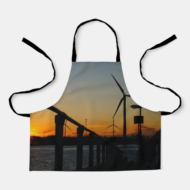 Zonsondergang met windmolen, Rustgevend relaxt. Schürze (Vorderseite)