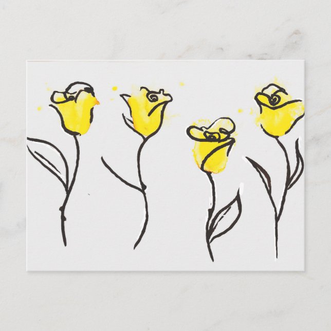 Zonta Postcard Gelbe Rosenlinie Zeichnend Postkarte (Vorderseite)
