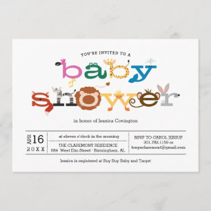 Zoo Animal Thème Baby shower Invitation