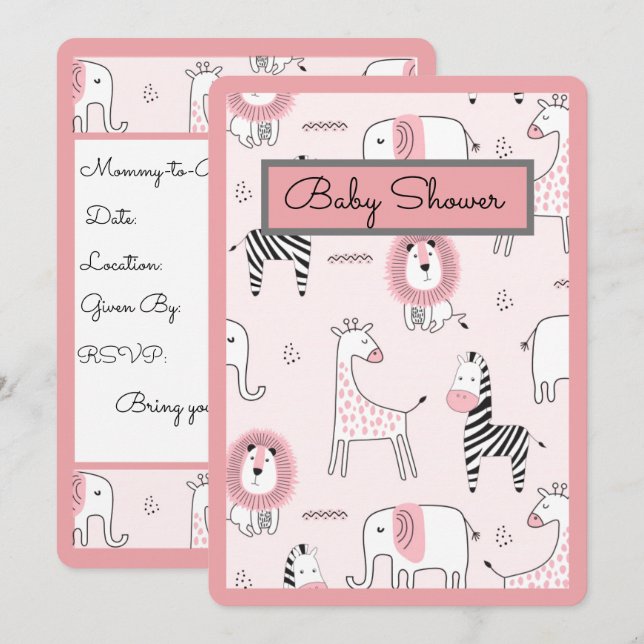 Zoo Animals Baby Dusche Einladung (Vorne/Hinten)
