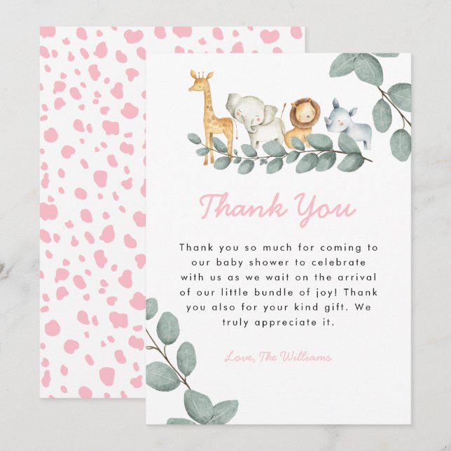 Zoo Animals Girl Baby Dusche Danke Karte (Vorne/Hinten)