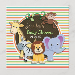 Zoo Animals Kinderdusche, Helle Regenbogenstreifen Einladung