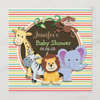 Zoo Animals Kinderdusche, Helle Regenbogenstreifen Einladung