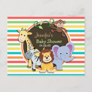 Zoo Animals Kinderdusche, Helle Regenbogenstreifen Einladungspostkarte