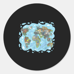 Zoo Animals World Map Planet Erde Ökosystem Runder Aufkleber