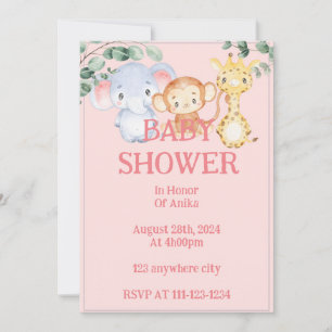 Zoo animaux baby shower invitation