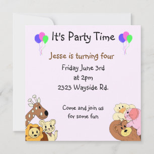 Zoo Animaux Fête Invitation
