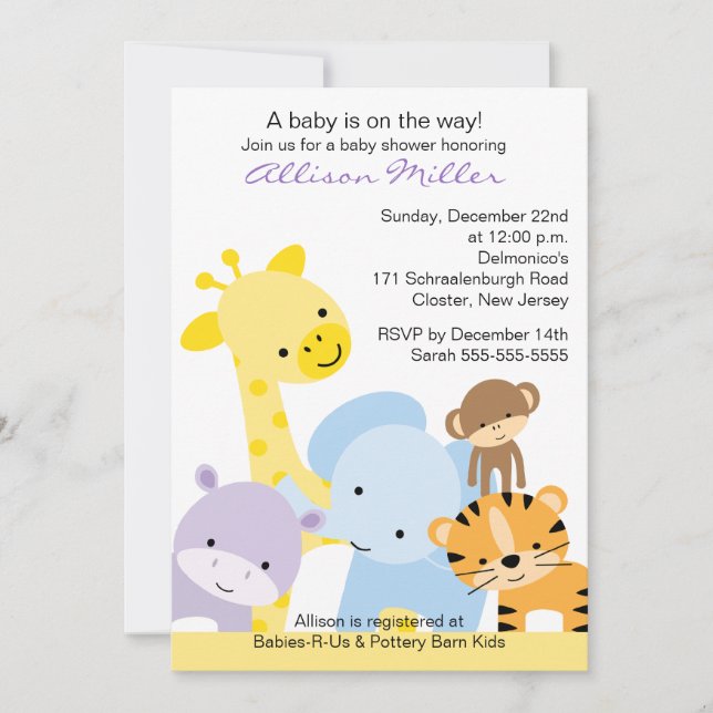 Zoo Animaux Invitation Baby shower (Devant)