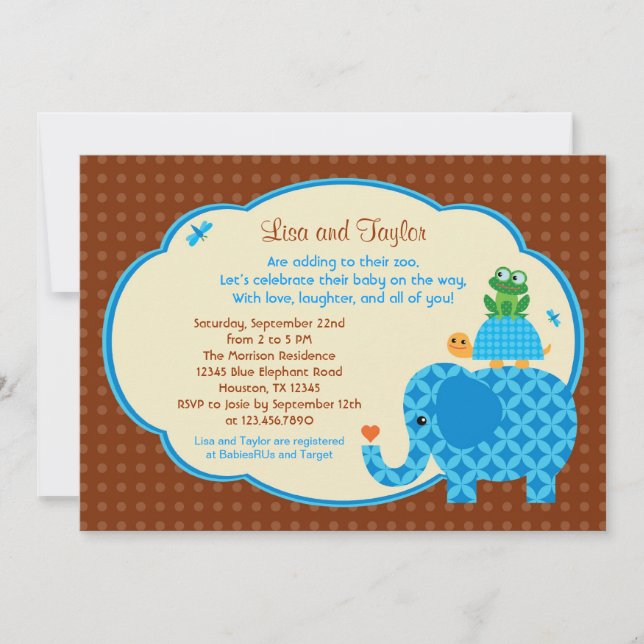Zoo Baby Boy Shower Invitation (Devant)