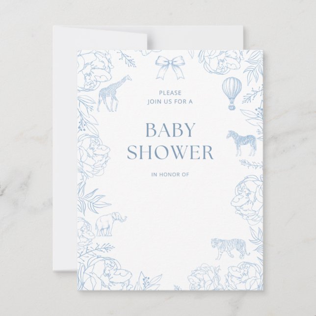 Zoo baby shower animaux invitation garçon (Devant)