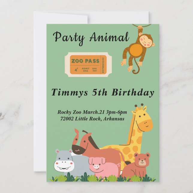 Zoo Birthday Einladung (Vorderseite)