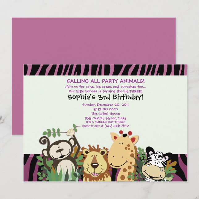 ZOO CREW 12x18 Trendy Zebra Stripe Jungle Party Einladung (Vorne/Hinten)