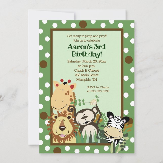 ZOO CREW Jungle Safari BIRTHDAY INVITE 12x18 Einladung (Vorderseite)
