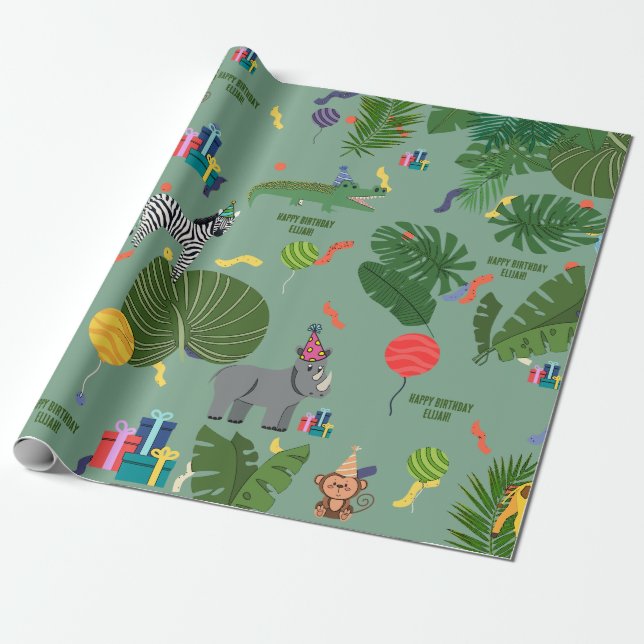 Zoo-Dschungel für individuell anpassbare Party Geschenkpapier (Ungerollt)