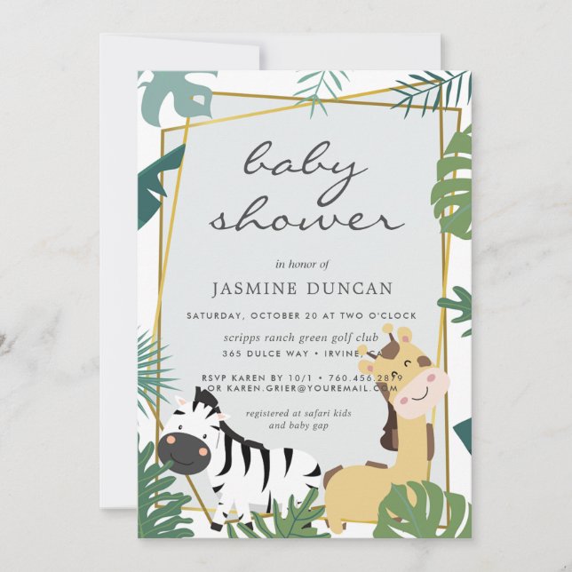 Zoo Forêt Neutre Baby shower Invitation (Devant)