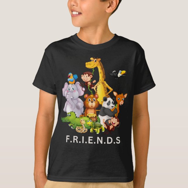 Zoo-Freundschaftsstil von Tieren T-Shirt (Vorderseite)