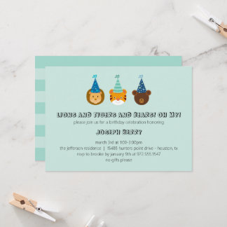 Zoo Geburtstag mit Löwen, Tiger, trägt Einladung