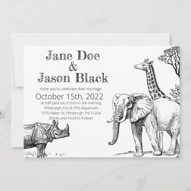 Zoo Hochzeitseinladung Mitteilungskarte (Vorderseite)