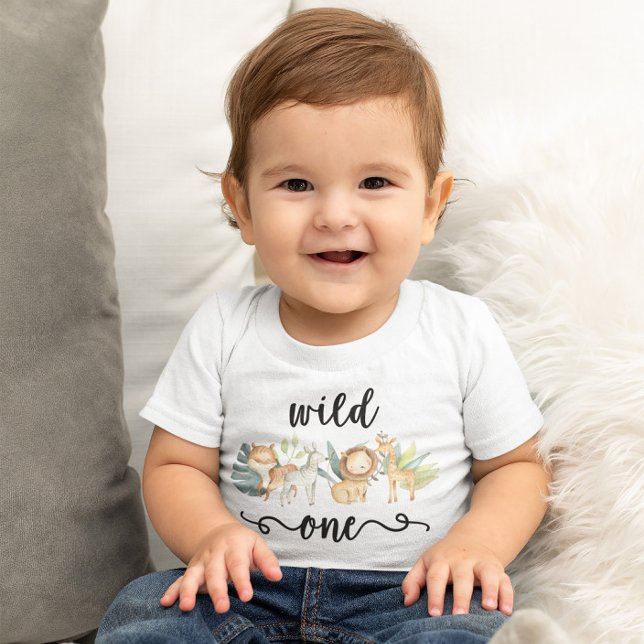 Zoo Jungle Safari Animal Wild One 1st Birthday Baby T-shirt (Von Creator hochgeladen)