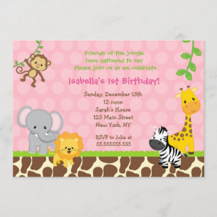 Zoo Jungle Safari Anniversaire Fête Invitations Fi