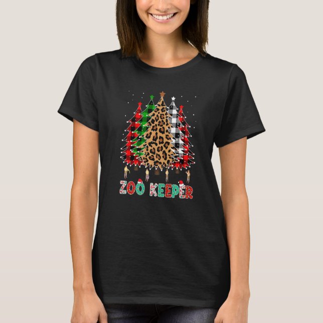 Zoo Keeper Leopard Red White Green Plaid Christmas T-Shirt (Vorderseite)