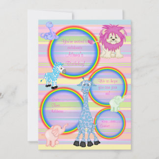 ZOO RAINBOW PARTY EINLADUNG PINK Streifen