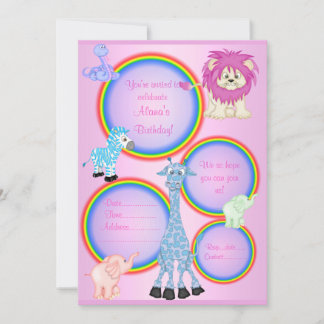 ZOO RAINBOW PARTY EINLADUNG PINK überarbeitet