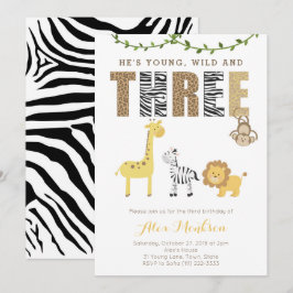 Zoo Safari Animals 3. Geburtstag Party für Junge Einladung