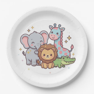 Zoo Süß Tier Kawaii Kinder Wild Safari Spaß Pappteller