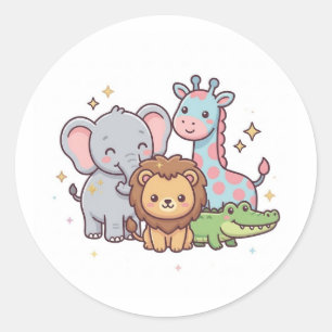 Zoo Süß Tier Kawaii Kinder Wild Safari Spaß Runder Aufkleber
