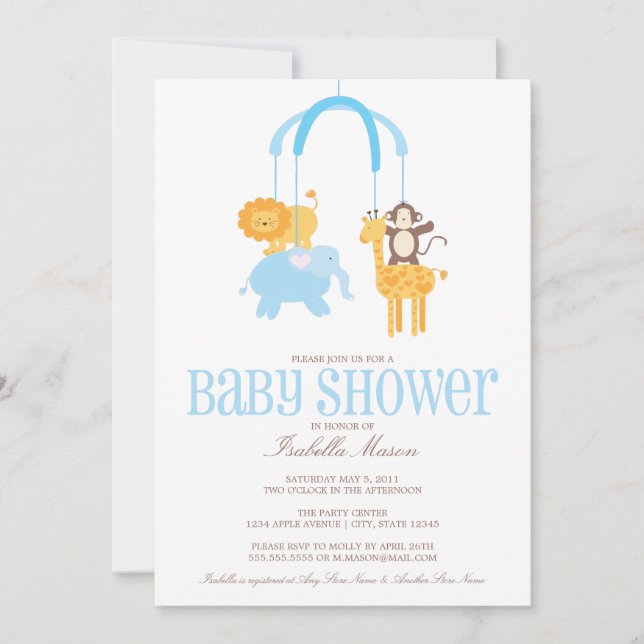Zoo-Tier-bewegliche Babyparty laden ein Einladung (Vorderseite)