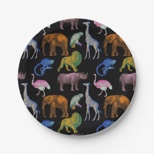 Zoo-Tiere Lebendige Farben Pop-Art Tierliebhaber Pappteller