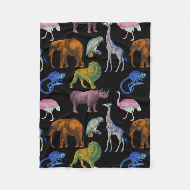 Zoo Tiere Vibrannte Farben Pop Art Collection Fleecedecke (Vorderseite)