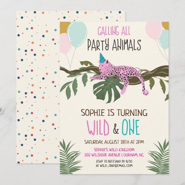 Zoo Wild and One Jungle Anniversaire Invitation Gi (Devant / Derrière)