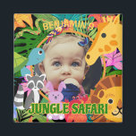 Zoo Wild Animal Jungle Safari Kids birthday Magnet<br><div class="desc">Cute Colorful Jungle Safari Animals Kids Photo Wild One Birthday Gender Neutral design. This is a cute wildlife theme design with jungle animals that can be customized by adding kid's name and photo. It is a decorative photo frame suitable for gifting on kid's birthday, first day at school, Christmas etc....</div>
