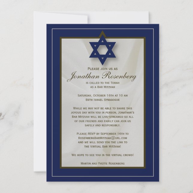 Zoom Bar Mitzvah Invitation dans la marine (Devant)