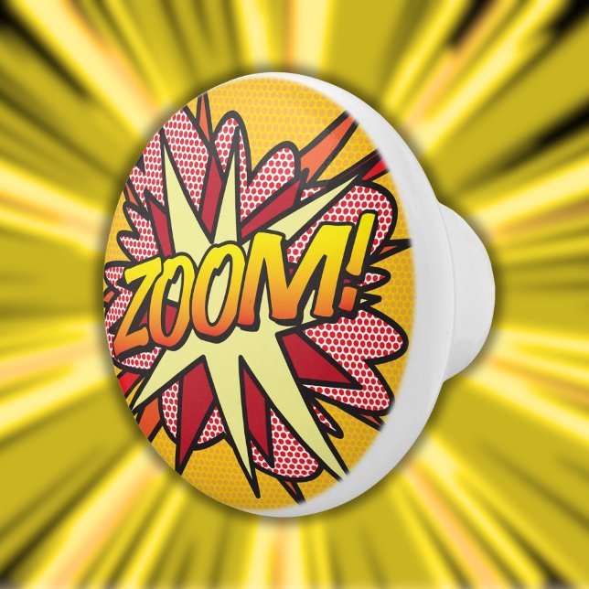 ZOOM Fun Retro Comic Pop Kunst, Dichtung und Musik Keramikknauf (ZOOM Fun Retro Comic Book Pop Art Ceramic Knob)