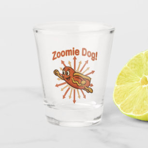 Zoomie Dog Flying Hot Dog Cartoon - Fun Retro Schnapsglas