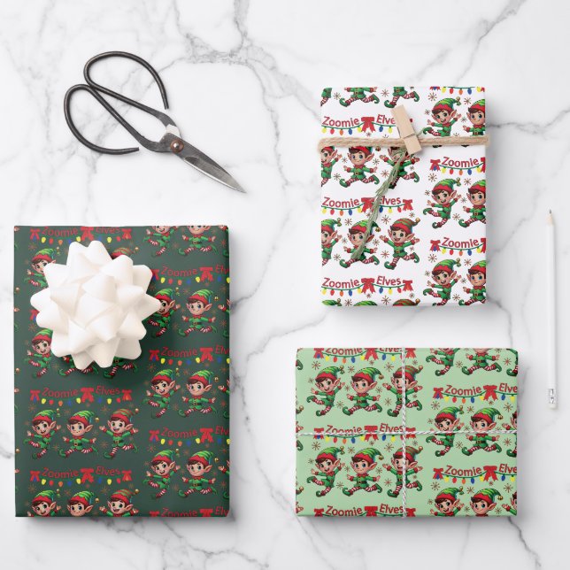 Zoomie Elves Weihnachten Geschenkpapier Set (Vorderseite)
