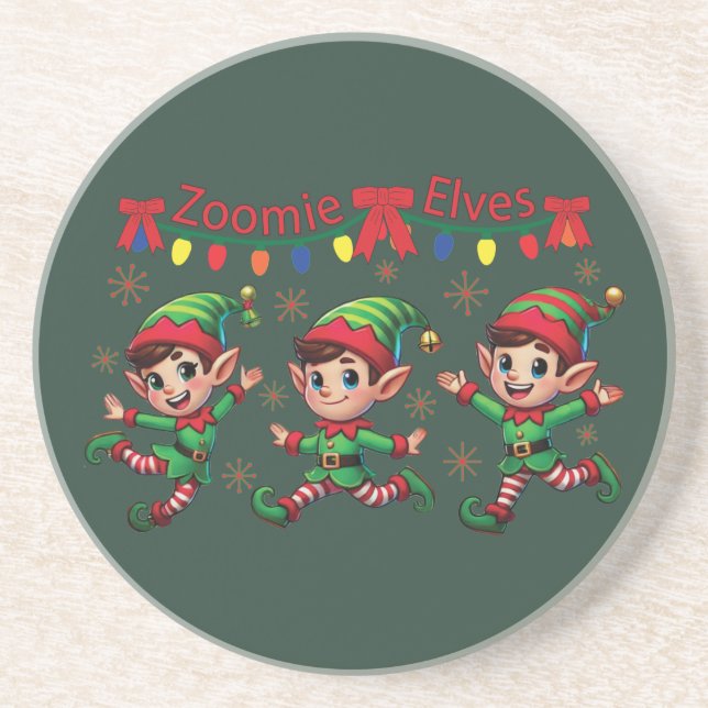 Zoomie Elves Weihnachten Getränkeuntersetzer (Vorne)